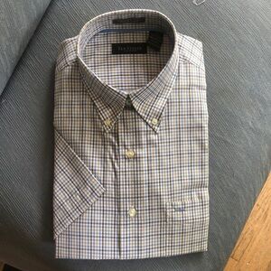 Van Heusen Blue and Brown Casual Button Down Shirt